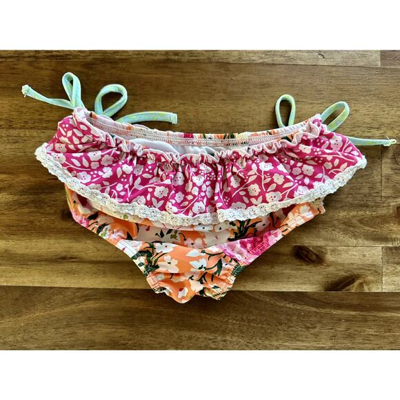 SweetHoney Mallory Crop Two Piece Swimsuit - Orange Crush Pink Green Floral 2T - Picture 6 of 7